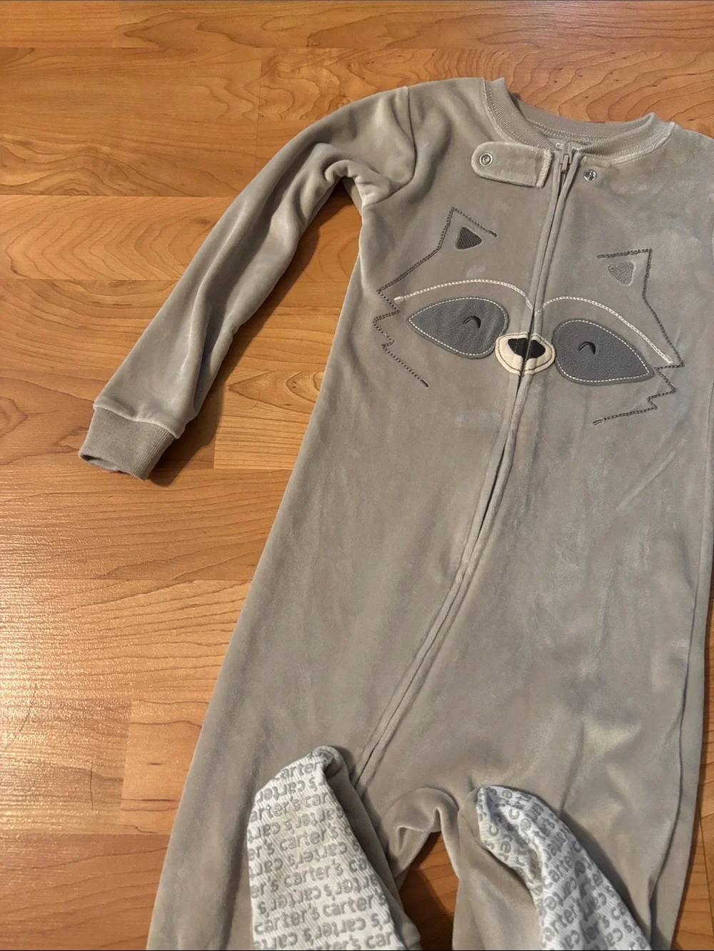 Carter's Grey Raccoon Fleece One-Piece Footed Pajamas
